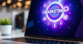 closeup-laptop-displaying-marketing-hologram-with-icons-blurry-background_1108314-517994